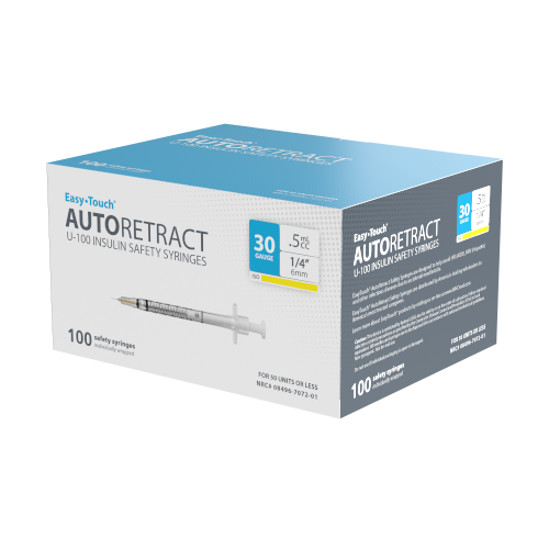 EasyTouch Auto Retract Insulin Safety Syringe, 30G 1/4in .5mL, 430506, Box of 100