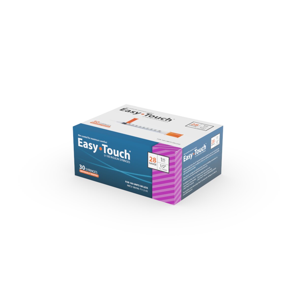 EasyTouch 28G 1cc 1/2" (12.7mm) Individually Wrapped Syringe (30 Pack)
