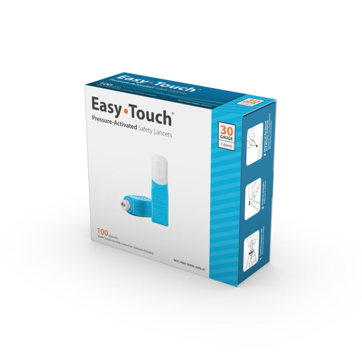 Easy Touch Pressure Activated Safety Lancets, 30G, 830061, Box of 100