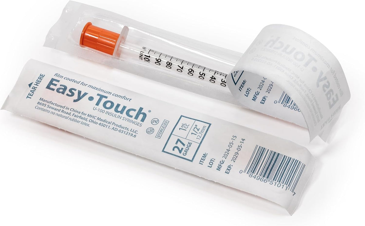EasyTouch 27G 1cc 1/2" (12.7mm) Individually Wrapped Syringe (30 Pack)