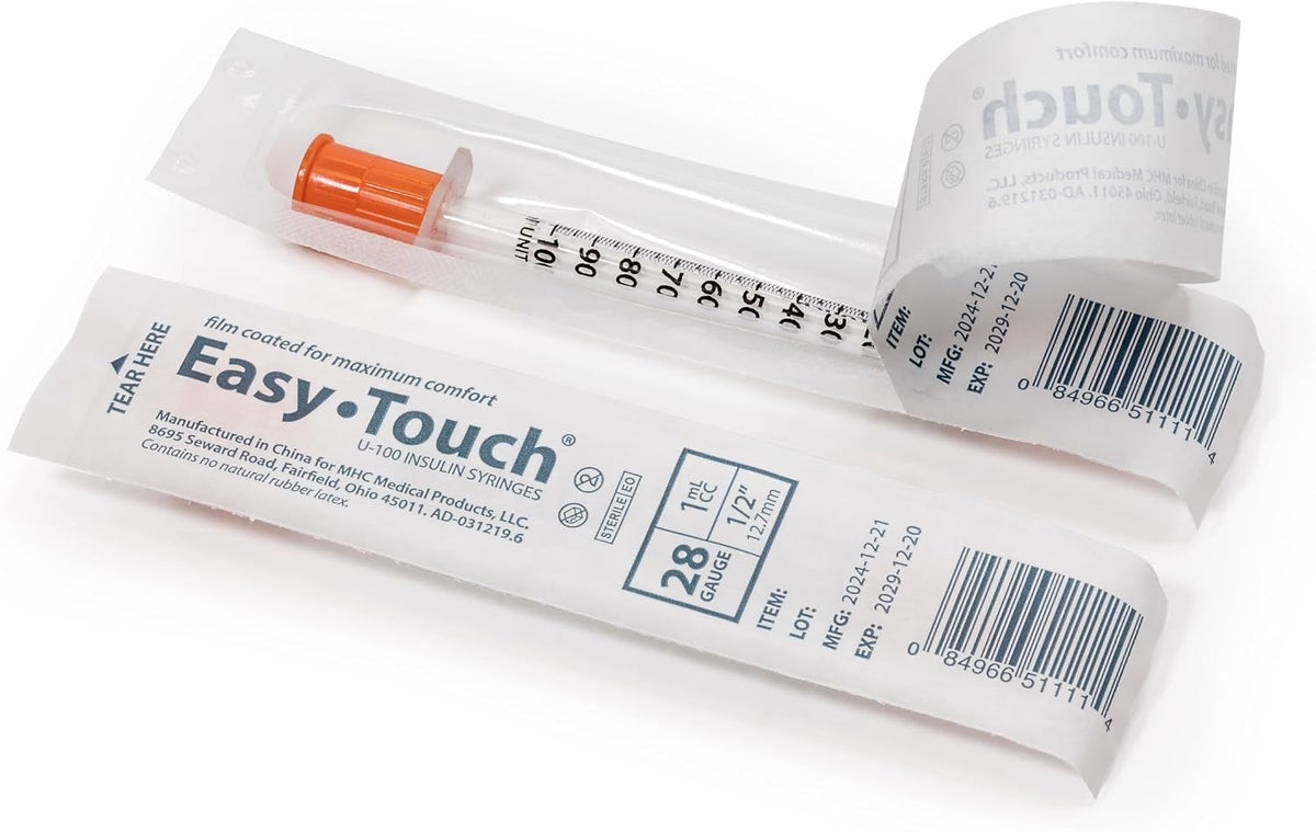 EasyTouch 28G 1cc 1/2" (12.7mm) Individually Wrapped Syringe (100 Pack)
