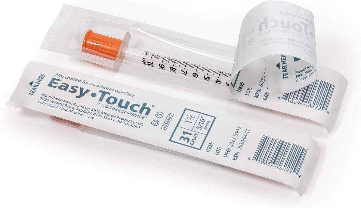 EasyTouch 31G 1cc 5/16" (8mm) Individually Wrapped Syringe (100 Pack)
