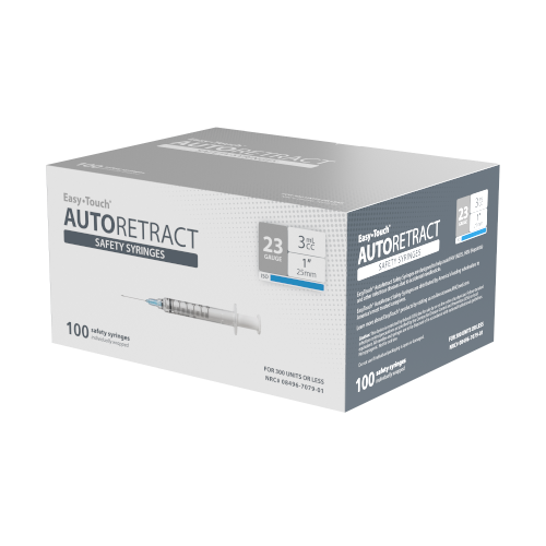 EasyTouch Auto Retract Safety Syringe, 23G 1in 3mL (TB), 423325, Box of 100