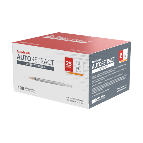 EasyTouch Auto Retract Safety Syringe, 25G 5/8in 1mL (TB), 425116, Box of 100
