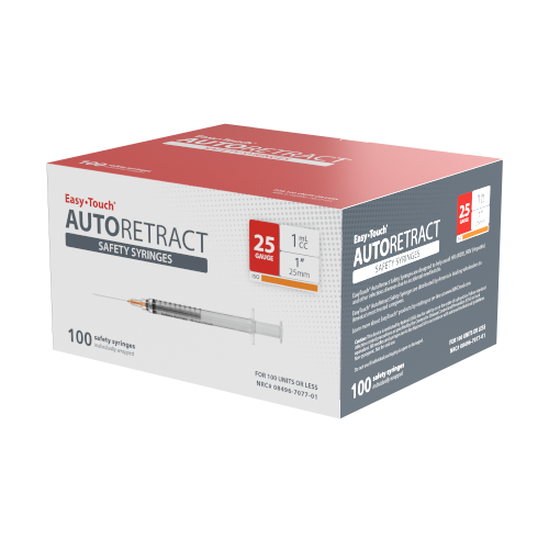 EasyTouch Auto Retract Safety Syringe, 25G 1in 1mL (TB), 425125, Box of 100