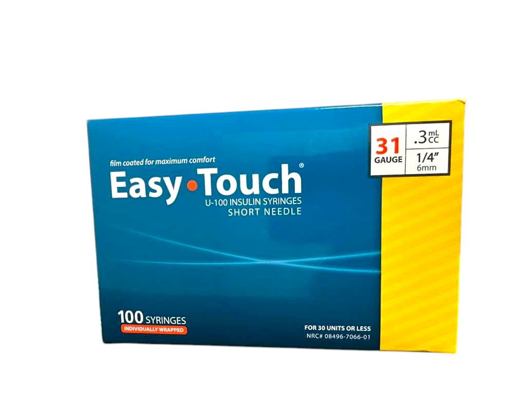 EasyTouch 31G 0.3cc 1/4" (6mm) Individually Wrapped Syringe, 631314 (100 Pack)