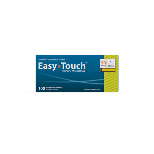 Easy Touch Hypodermic Needles, 20G 1" 25mm, 802001, Box of 100