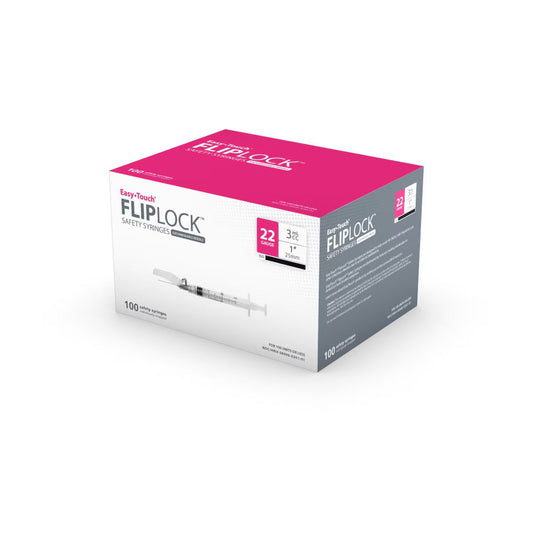 EasyTouch Fluringe FlipLock Safety Syringe with Exchangeable Needle, 22G x 1" (25mm), 3mL (3cc)