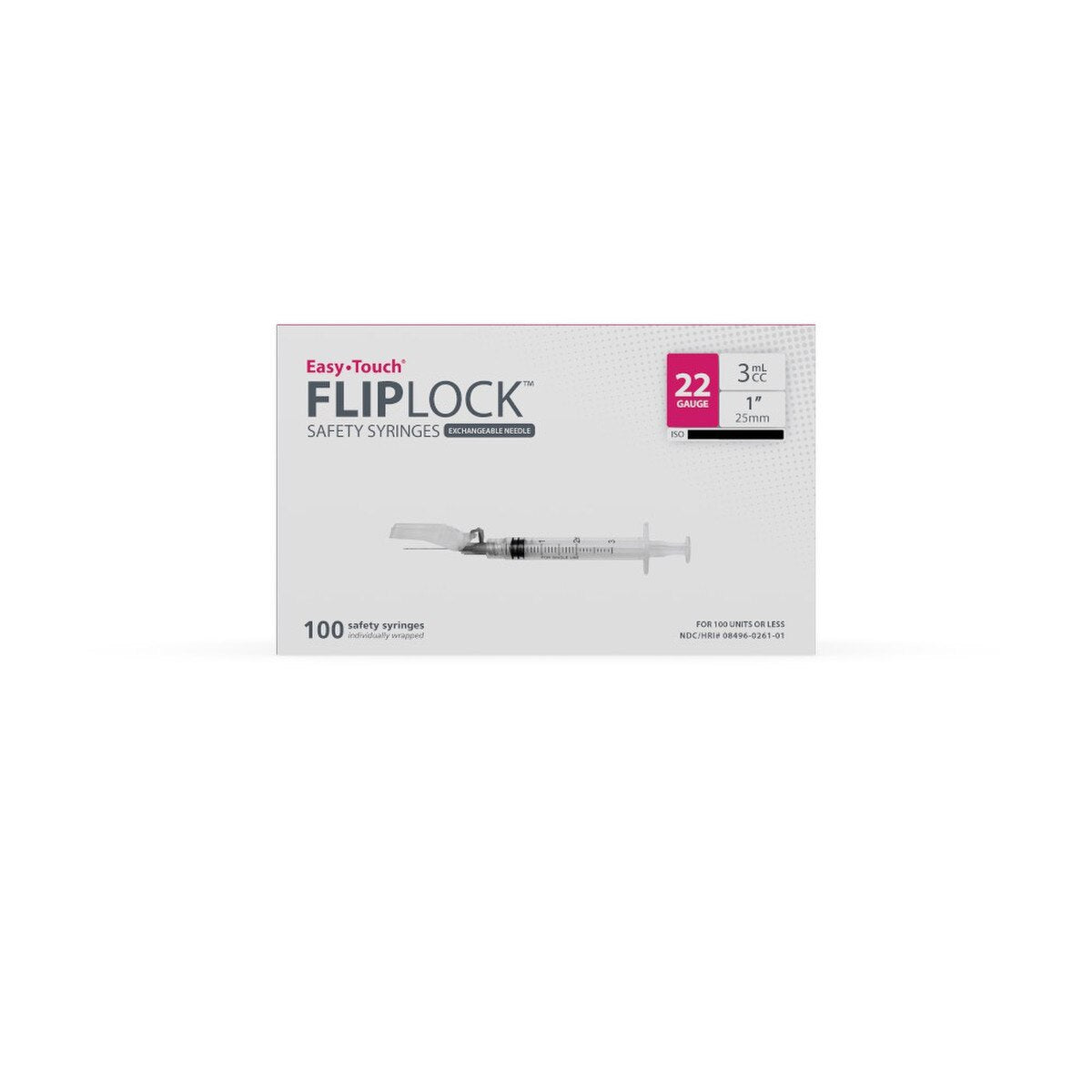 EasyTouch Fluringe FlipLock Safety Syringe with Exchangeable Needle, 22G x 1" (25mm), 3mL (3cc)