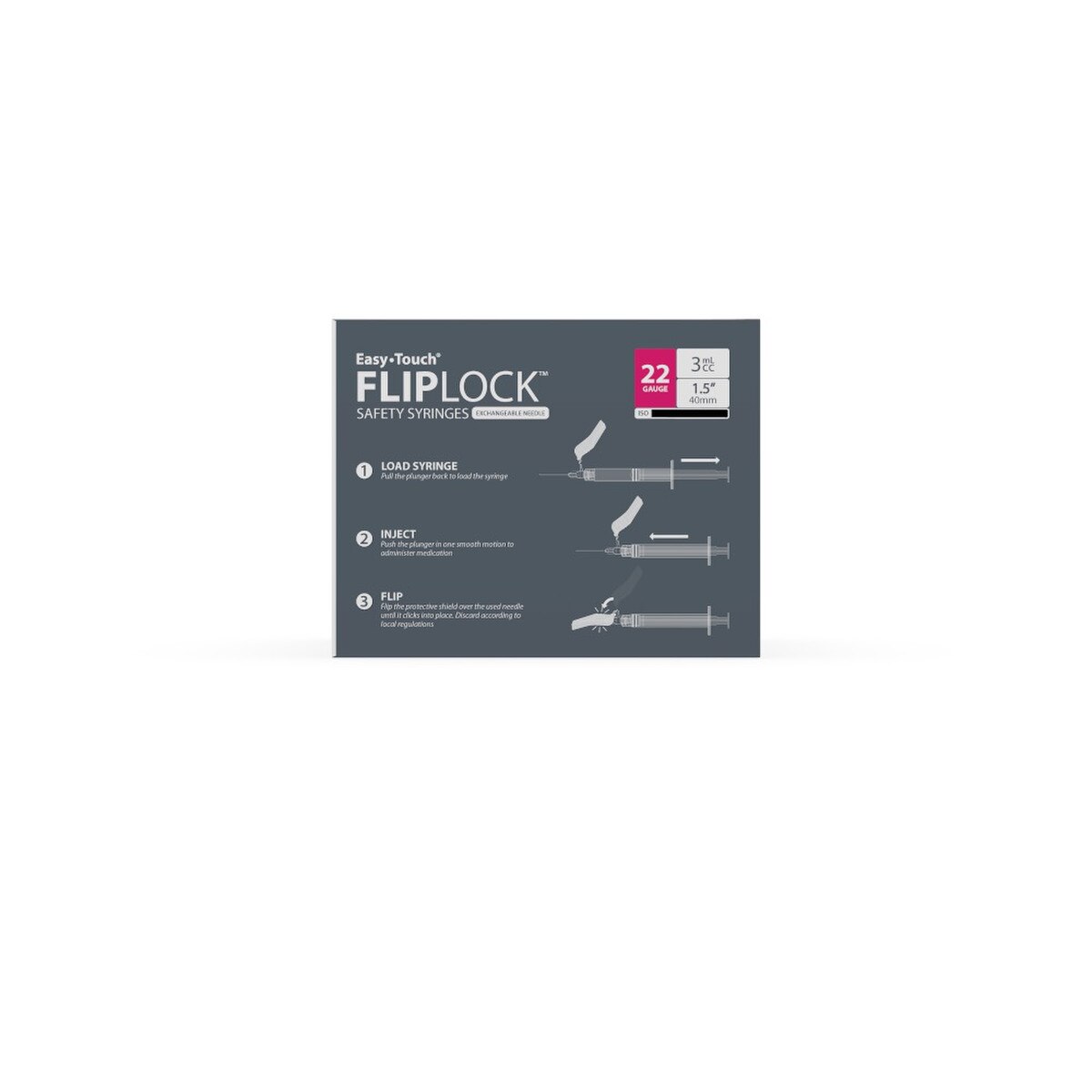 EasyTouch Fluringe FlipLock Safety Syringe with Exchangeable Needle, 22G x 1.5" (40mm), 3mL (3cc)