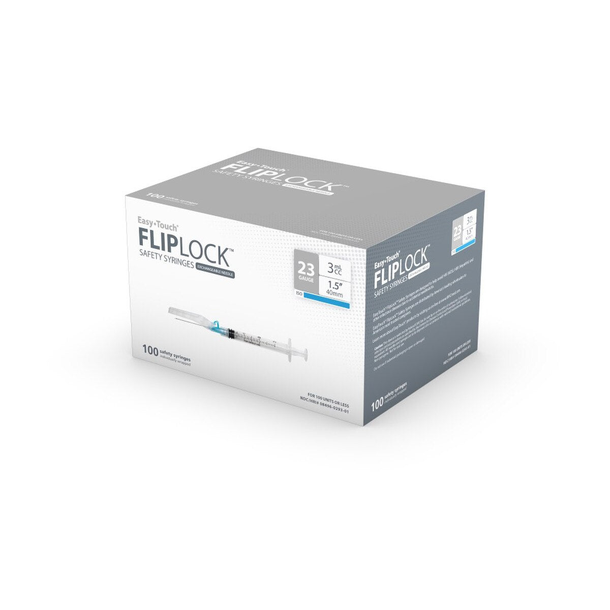EasyTouch Fluringe FlipLock Safety Syringe with Exchangeable Needle, 23G x 1.5" (40mm), 3mL (3cc)