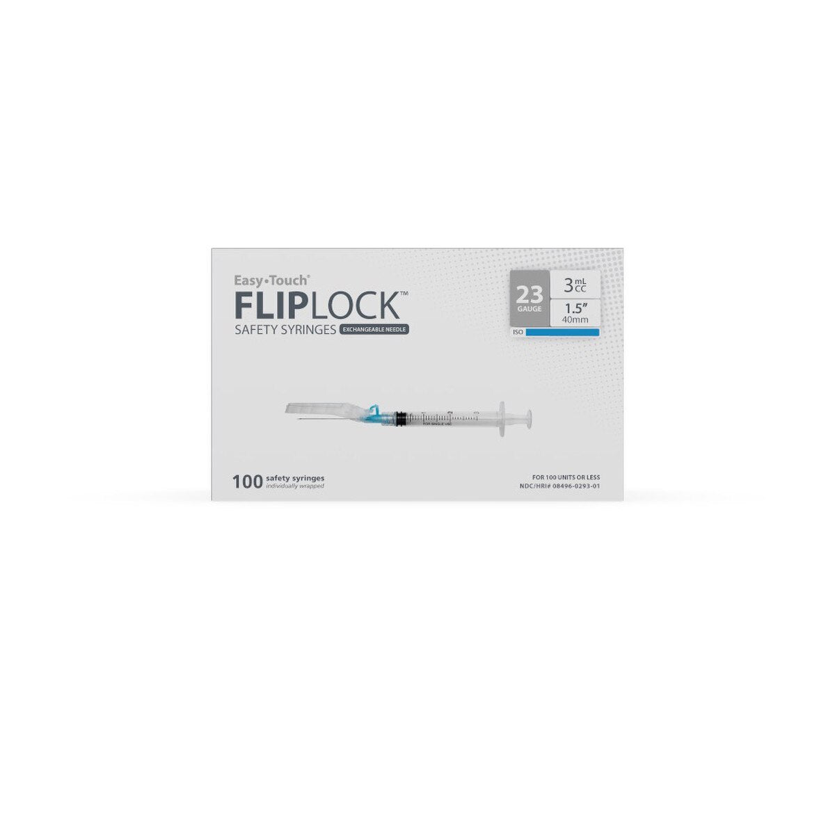 EasyTouch Fluringe FlipLock Safety Syringe with Exchangeable Needle, 23G x 1.5" (40mm), 3mL (3cc)