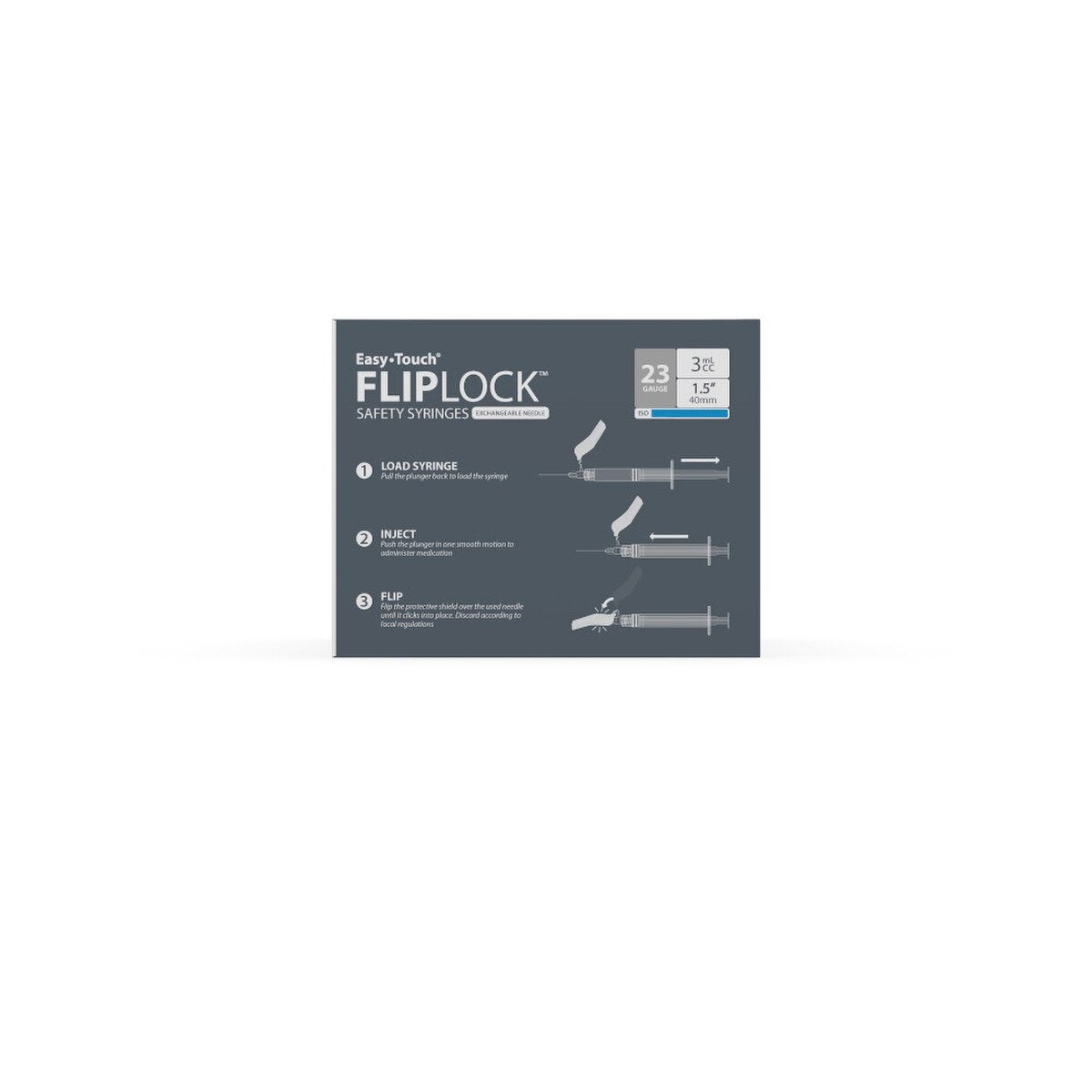 EasyTouch Fluringe FlipLock Safety Syringe with Exchangeable Needle, 23G x 1.5" (40mm), 3mL (3cc)