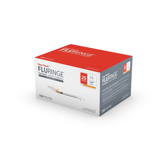 EasyTouch Fluringe FlipLock Safety Syringe with Exchangeable Needle, 25G x 5/8" (16mm), 1mL (1cc)