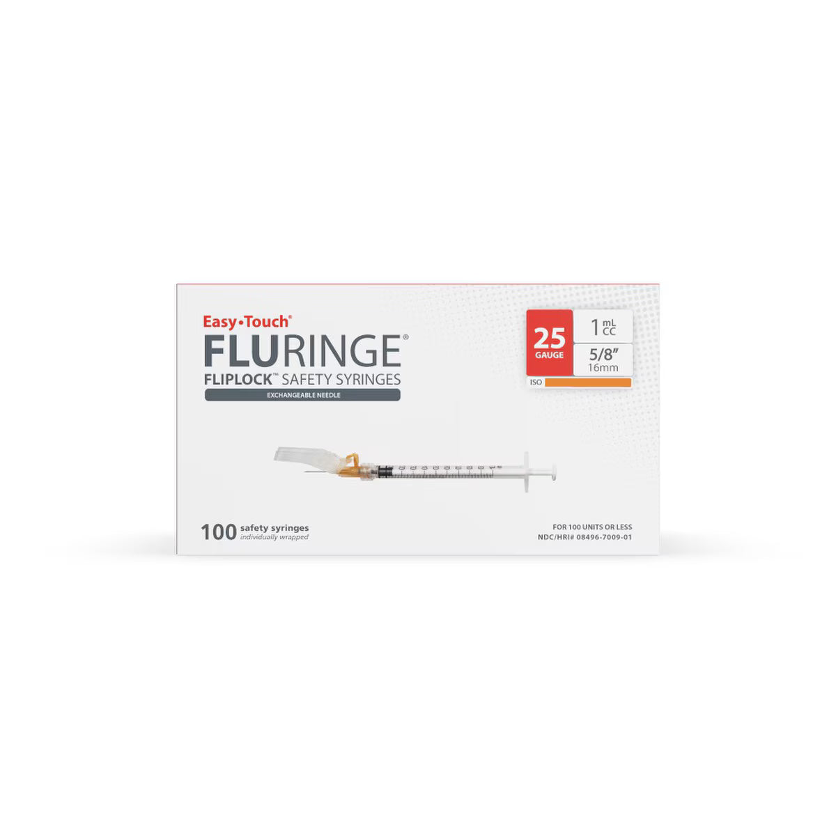 EasyTouch Fluringe FlipLock Safety Syringe with Exchangeable Needle, 25G x 5/8" (16mm), 1mL (1cc)