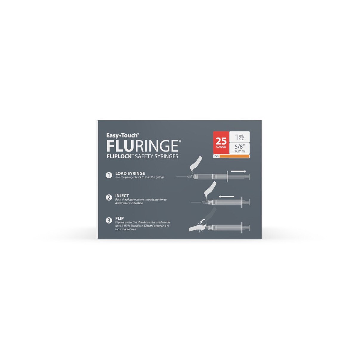 EasyTouch Fluringe FlipLock Safety Syringe with Exchangeable Needle, 25G x 5/8" (16mm), 1mL (1cc)