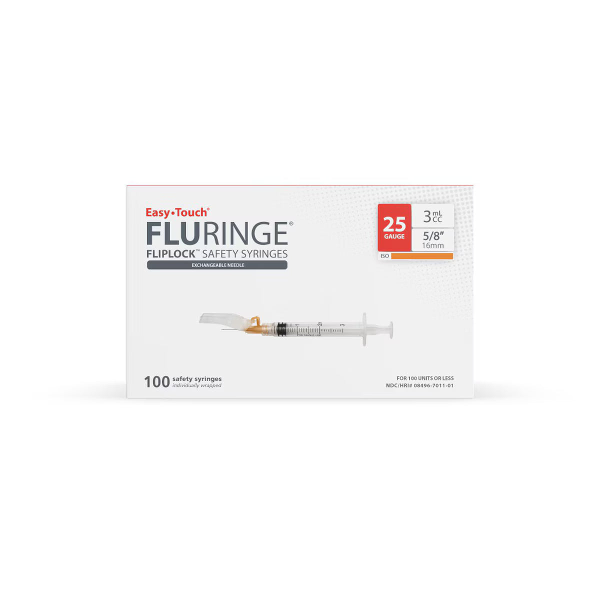 EasyTouch Fluringe FlipLock Safety Syringe with Exchangeable Needle, 25G x 5/8" (16mm), 3mL (3cc)