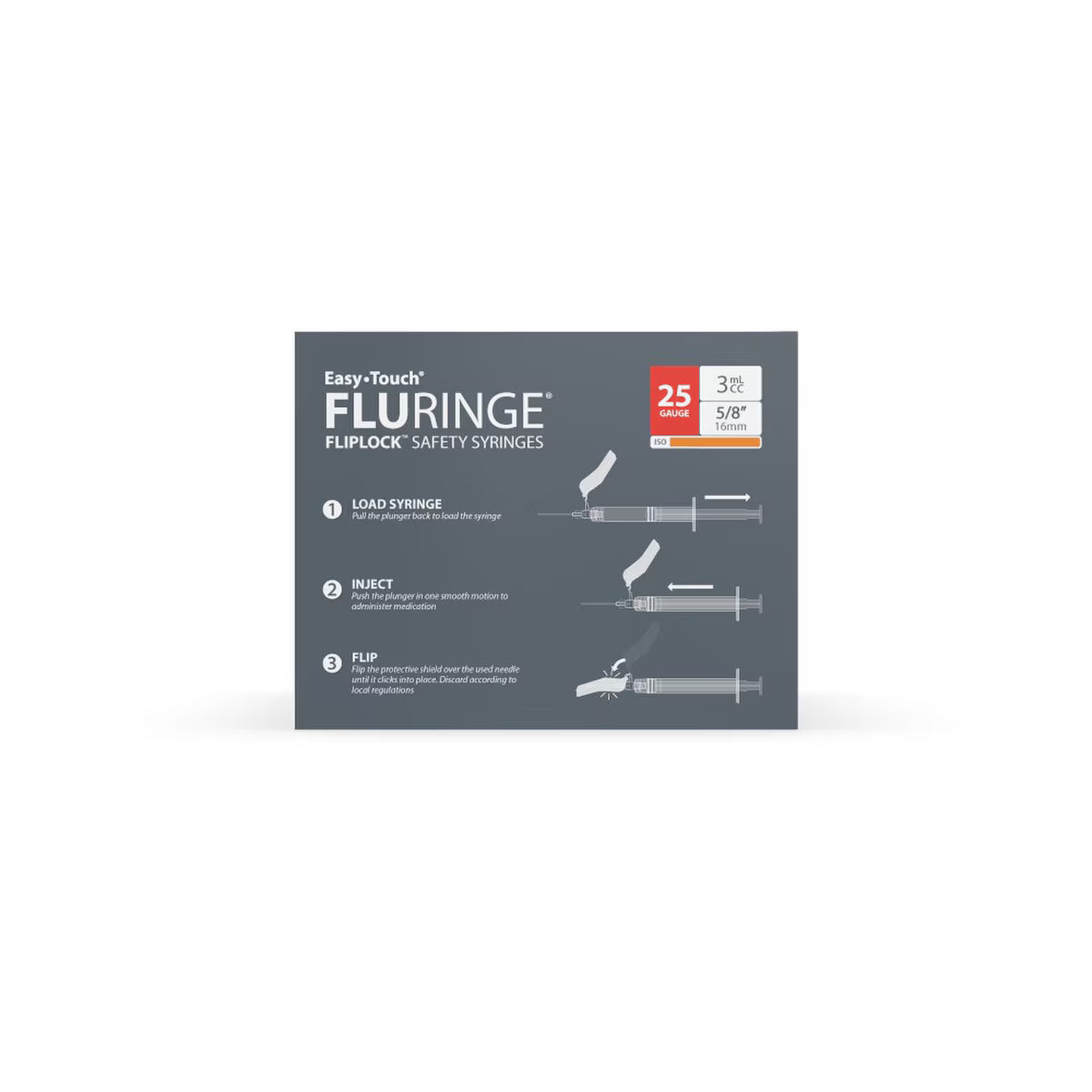 EasyTouch Fluringe FlipLock Safety Syringe with Exchangeable Needle, 25G x 5/8" (16mm), 3mL (3cc)