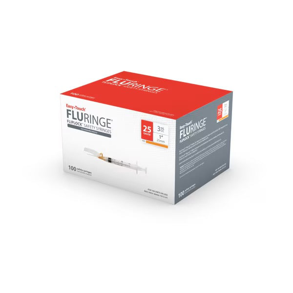 Easy Touch FlipLock Safety Syringe w/ Exchangeable Needle, 25g 3ml 1" 25mm, 825231