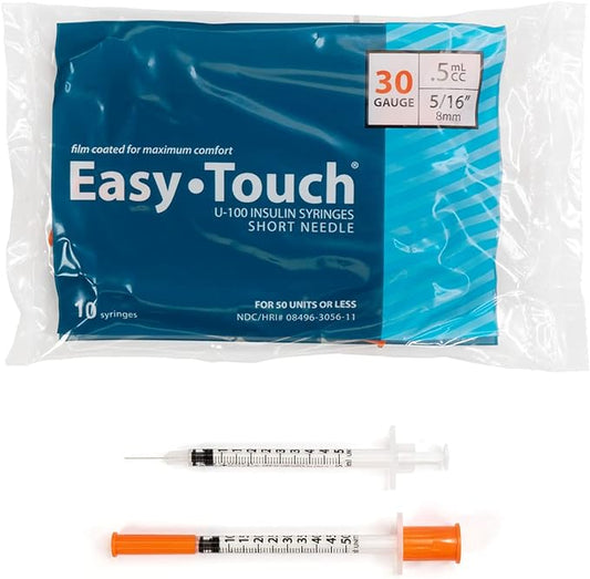 Easy Touch Insulin Syringe, 30G .5cc 5/16-Inch (8mm), 830565-10, Bag of 10