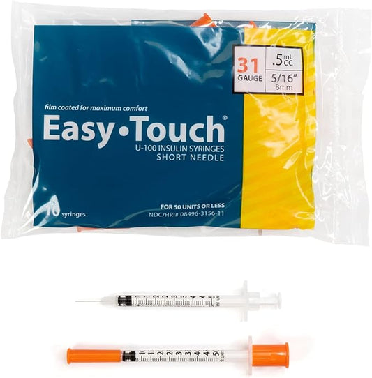 Easy Touch Insulin Syringe, 31G .5cc 5/16-Inch (8mm), 831565-10, Bag of 10