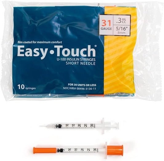 Easy Touch Insulin Syringe, 31G .3cc 5/16-Inch (8mm), 831365-10, Bag of 10