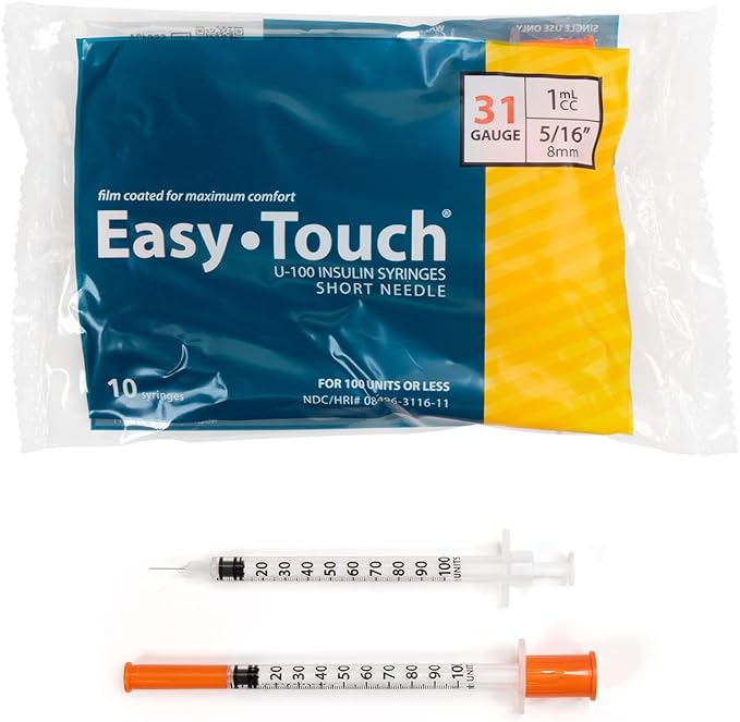 Easy Touch Insulin Syringe, 31G 1cc 5/16-Inch (8mm), 831165-10, Bag of 10