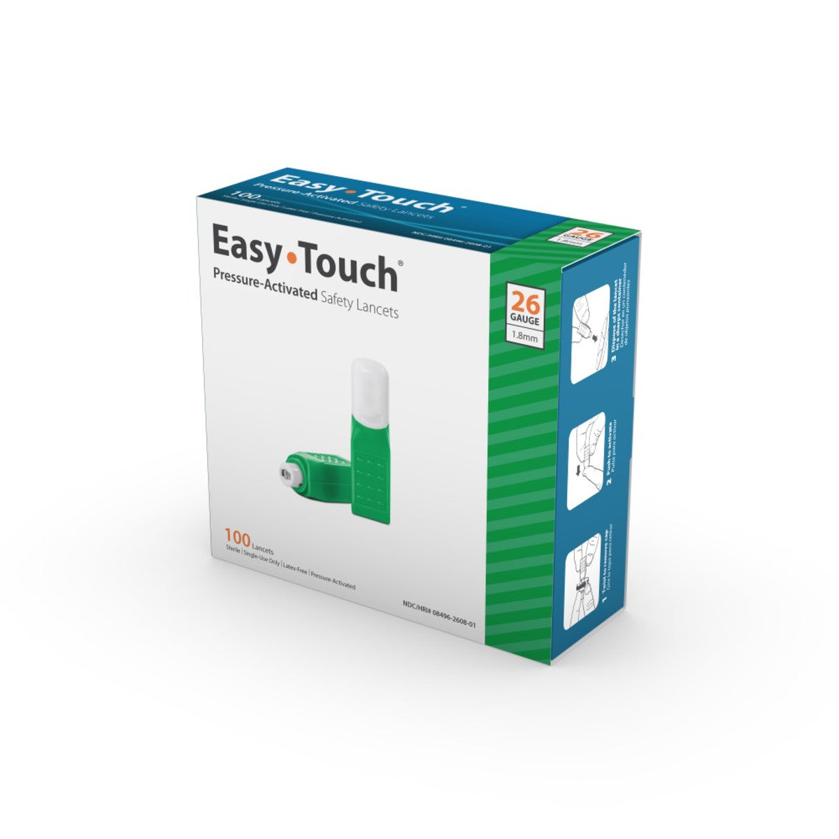 Easy Touch Pressure Activated Safety Lancets 26G 826081 Box Of 100 Easy touch pressure activated safety lancets 26g 826081 box of 100